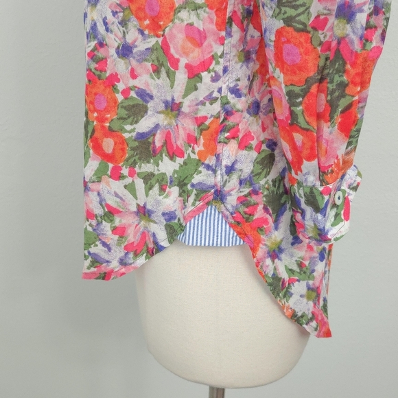 NWOT Anthropologie HD in Paris Orange Pink Floral Cotton Button Down Top - Picture 5 of 7
